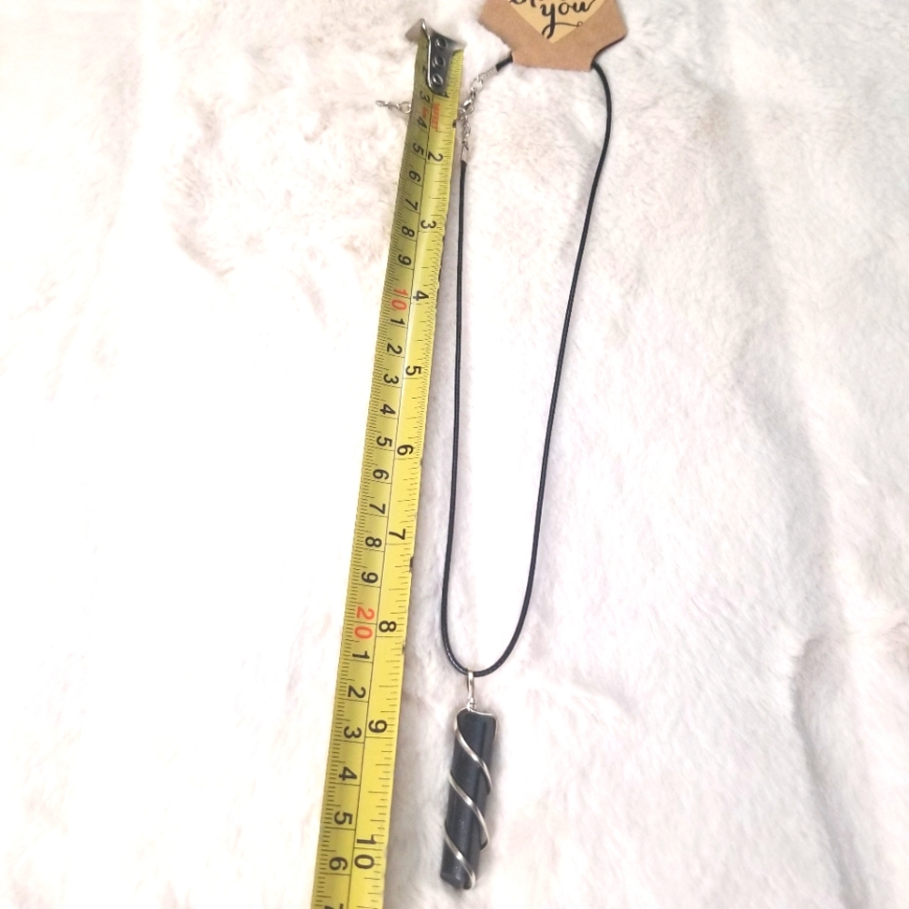 🆕Black Tourmaline Crystal Generator Coil Wrapped Pendant w/ Wax Cord Rope Chain